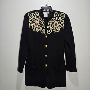 Vintage Black Jacket BlazerGold and Red Embellishments